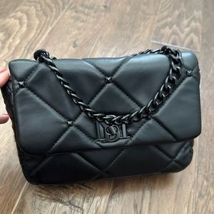 NWT Badgley Mischka black small quilted studded vegan leather purse